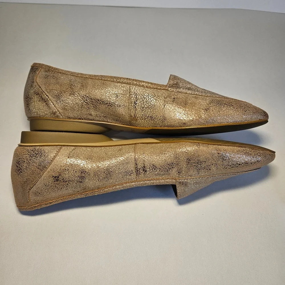 Donald Pliner Deedee Metallic Bronze Crackle Square Toe Loafers Shoes Womens 6M
